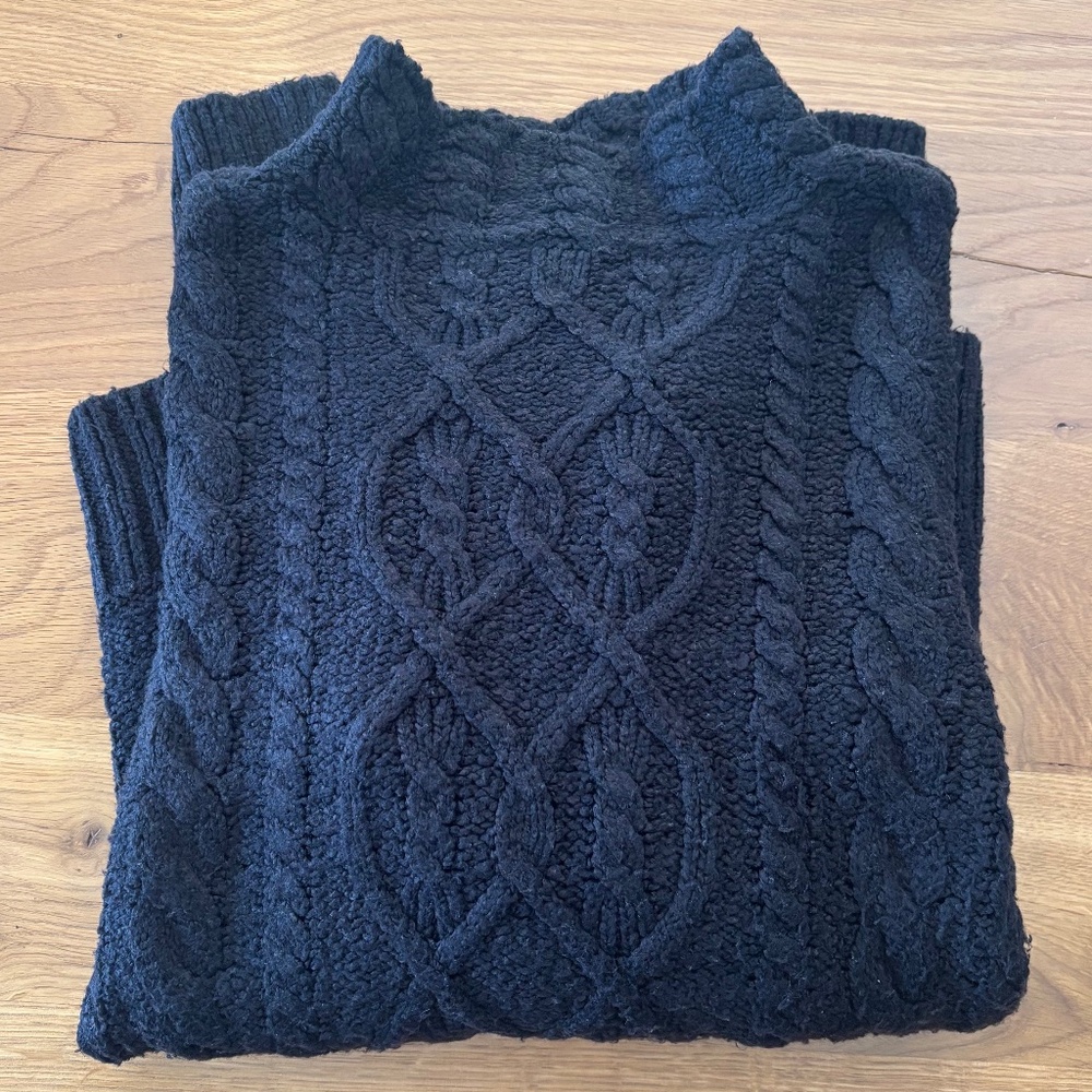 Kensie Black Mock Neck Cable Knit Sweater - Women - Size M